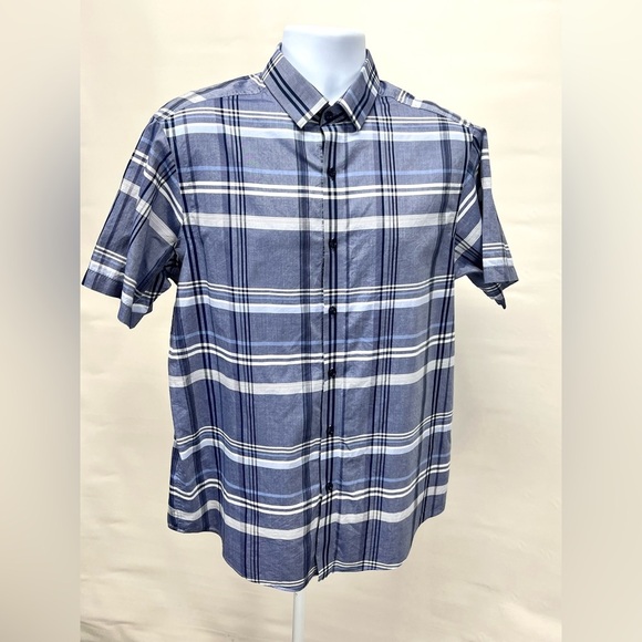 HART SCHAFFNER-MARX Men’s blue plaid short sleeve button down shirt size L - Picture 8 of 12